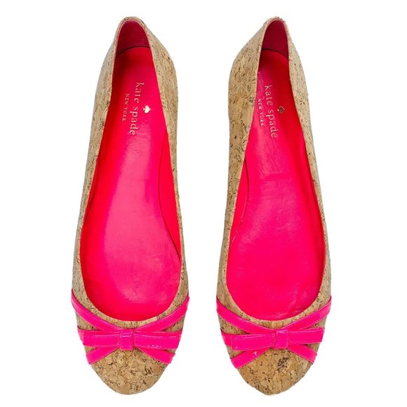 kate spade Shoes - KATE SPADE Cork Ballet Flats w Pink Bow Sz 9
